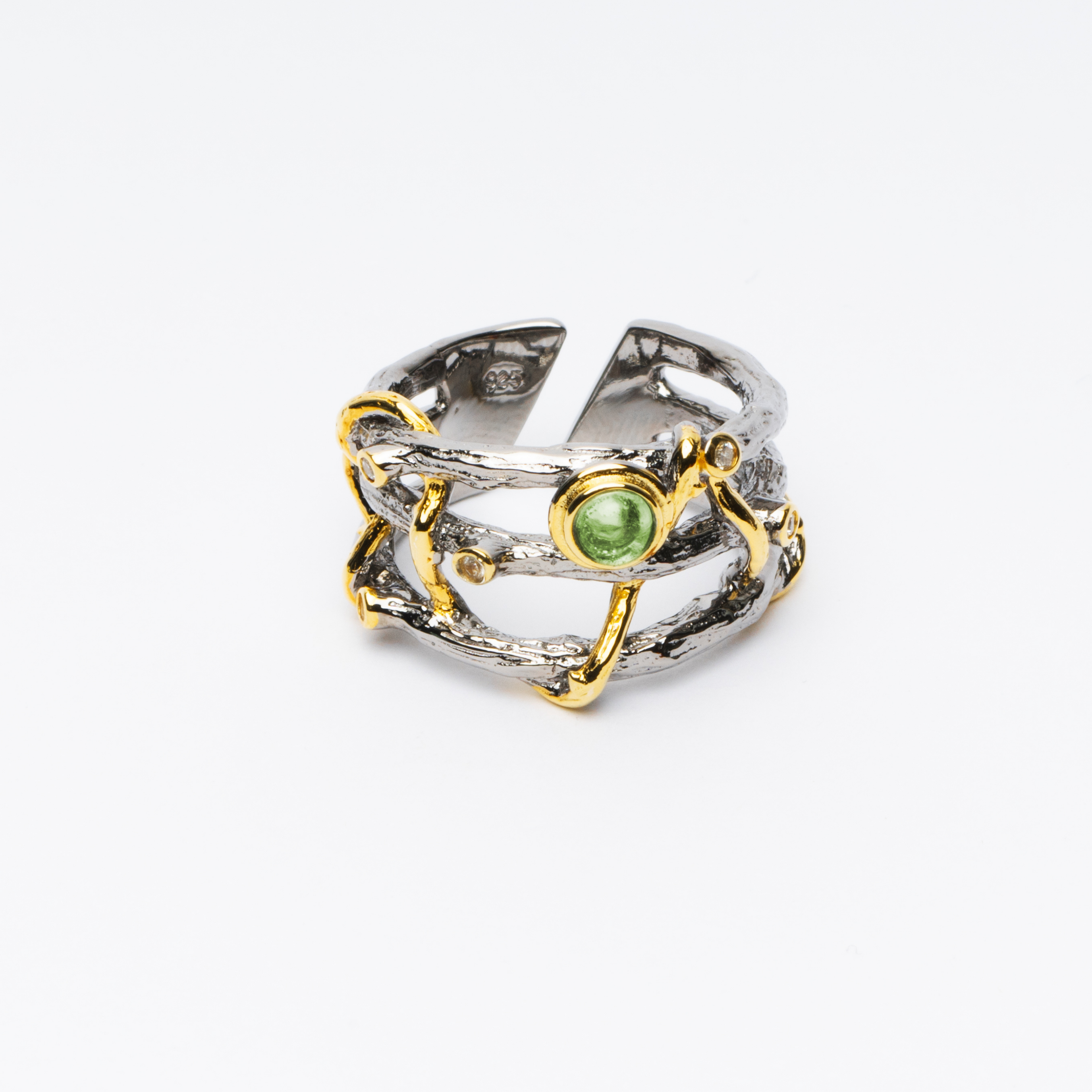 Peridot and White Zircon Trio Ring